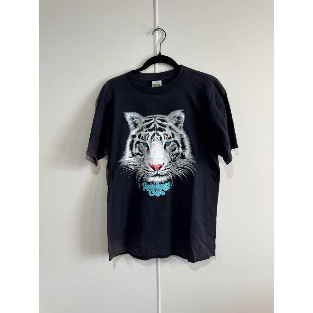 Vintage Rainforest Cafe Shirt Mens Medium Black White Tiger Tee T-Shirt Faded